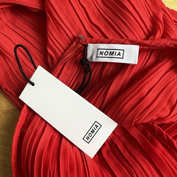 Nomia Twist Front Pleated Knee Length Chili Red One‎ Shoulder Dress Size 6 NEW - Picture 8 of 13